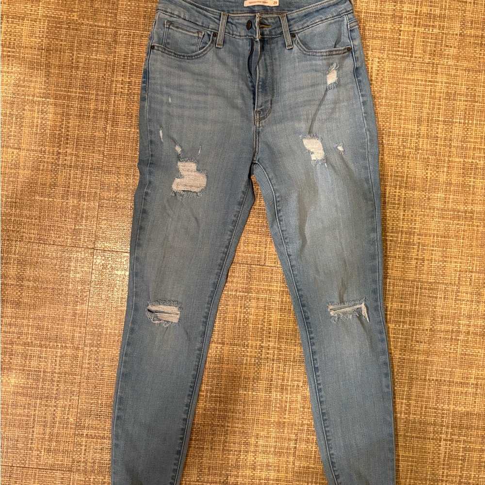 Levi's Sky Blue Ripped Skinny Jeans